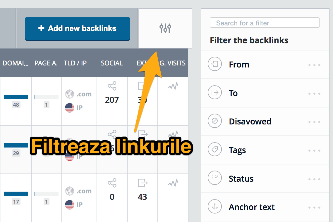 filtreaza linkurile