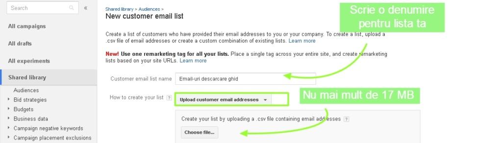 incarcare csv in google adwords