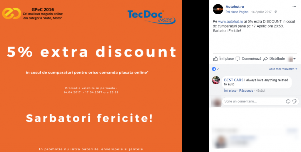 postare facebook auutohut oferta de pasti